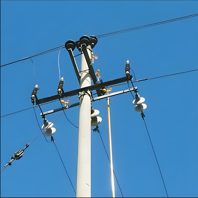 传统的风力驱鸟器电线杆上的小风车